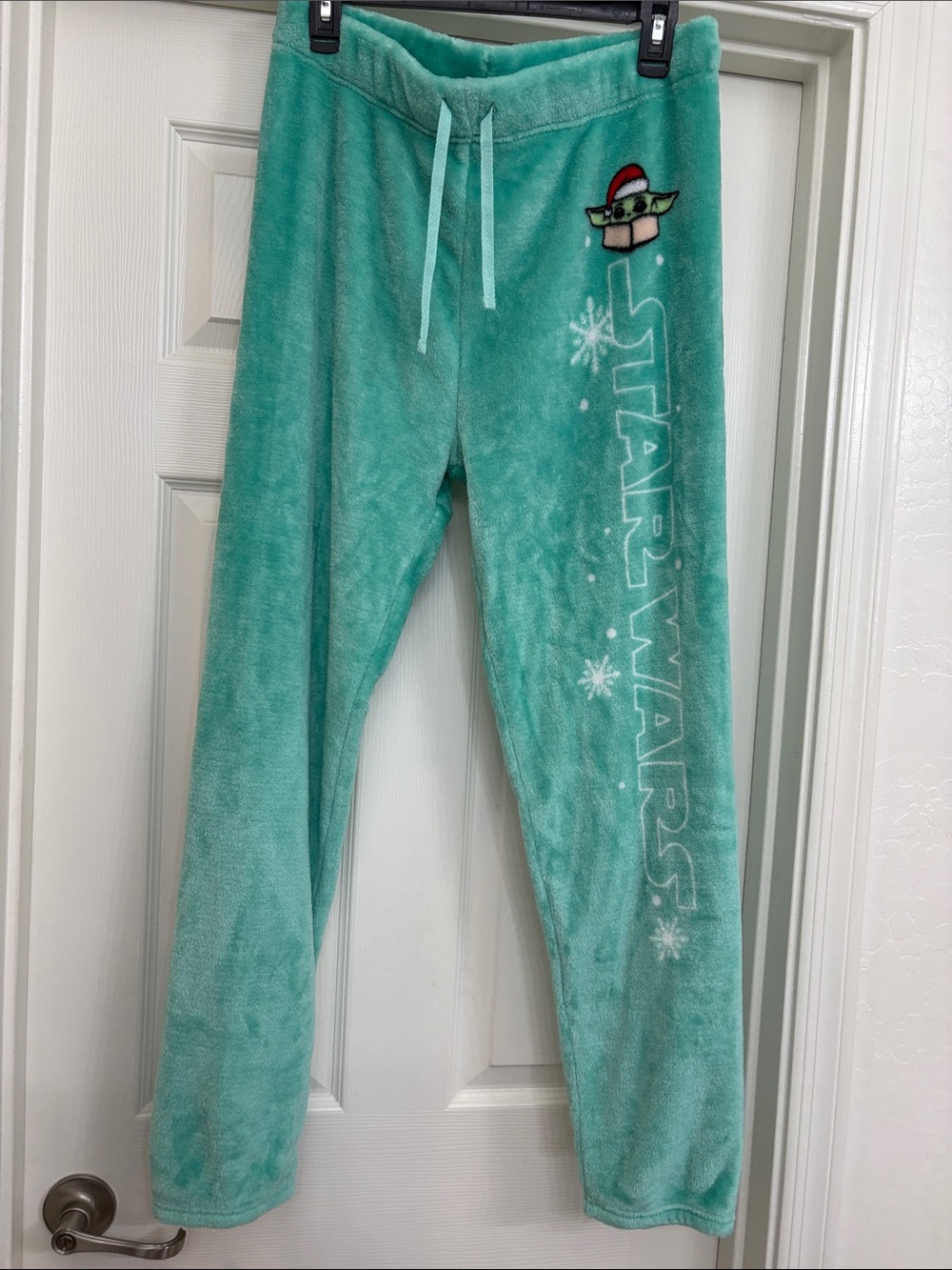 Star Wars Kids Plush Pajama Pants - Teal Green with Grogu Patch